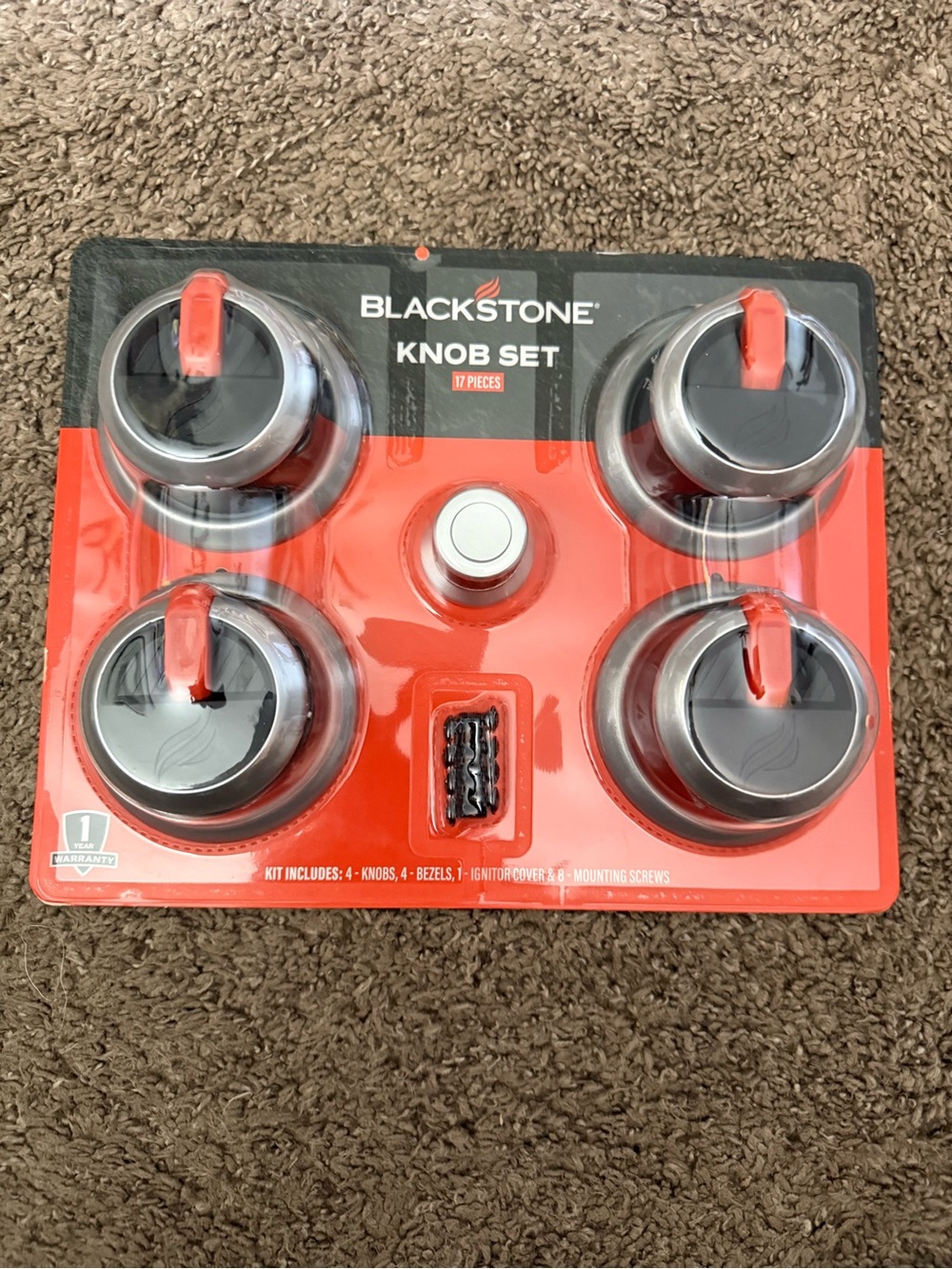 Blackstone Black and Red Grill Knob Set with Matching Bezels